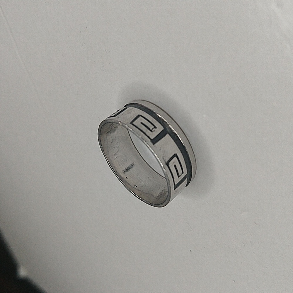 Native American style southwestern look greek key design 925 sterling band ring